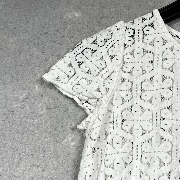 Lilly Pulitzer Darla Peplum Top Size Small White Eyelet Floral Lace Crochet Bow - Picture 3 of 14